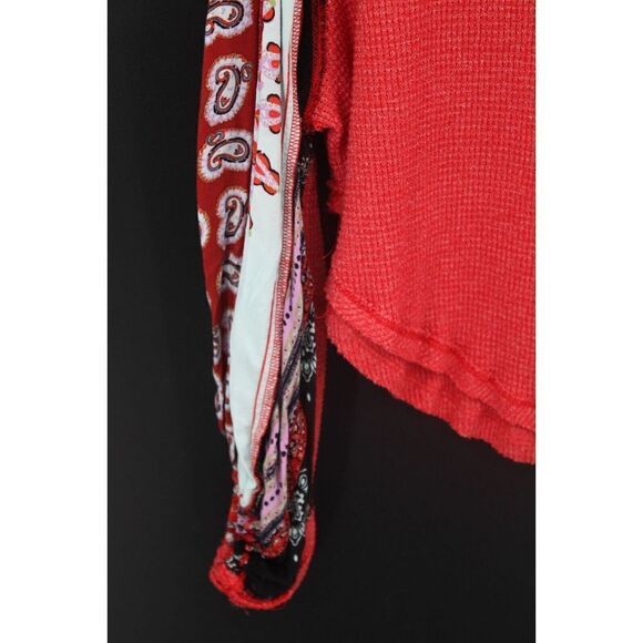 WE THE FREE BLOSSOM THERMAL BALLOON SLEEVE TOP SIZE XS PAISLEY RED - Picture 5 of 6